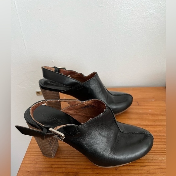 Madewell Saddle Black Leather Slingback Mule Stacked Heel - Picture 9 of 10